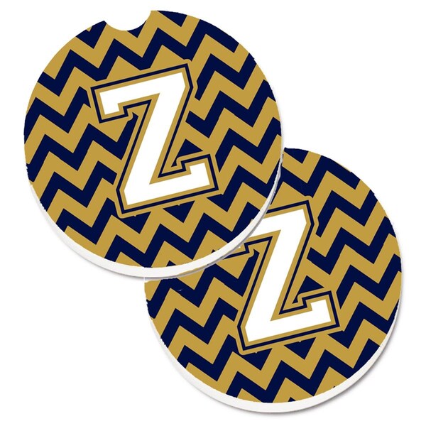 Carolines Treasures Letter Z Chevron Navy Blue and Gold Set of 2 Cup Holder Car Coaster CJ1057-ZCARC - main